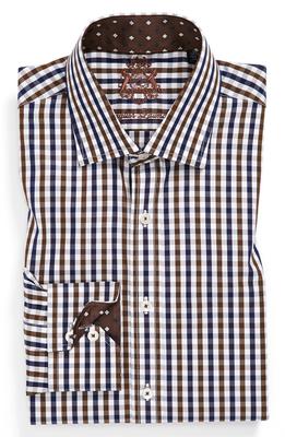 Checked cotton shirt in white and brown